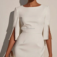 Robe décontractée haut de gamme en tissu brodé, col rond, longueur genou, taille haute fendue, vente en gros, usine OEM/ODM