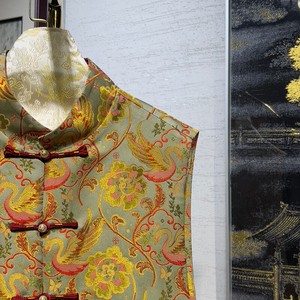 Nuevo Chaleco Irregular de Seda de Morera con Brocado Estilo Chino, Cuello Mao Dorado y Sin Mangas para Mujer 5178 - Product Image 3