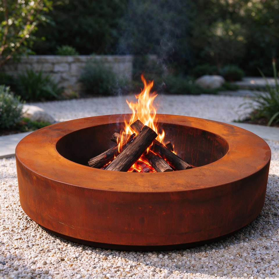 Corten Steel Wood Burning Fire Pit Round Fire Bowl Outdoor Garden Patio ...