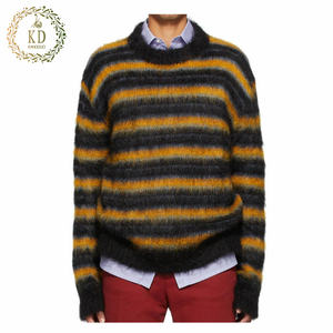 KD personnalisé nouveau <span class=keywords><strong>Cardigan</strong></span> Crochet motif <span class=keywords><strong>noir</strong></span> rayé <span class=keywords><strong>Mohair</strong></span> pull tricoté à la main hommes floue Vintage pull - Product Image 1