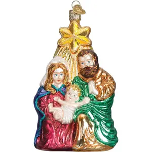 Adornos colgantes de Navidad Regalos espirituales Adornos soplados de vidrio Árbol Sagrada Familia con adorno de estrella para exhibición de vacaciones
