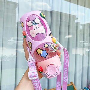 Gran oferta al aire libre Kawaii lindo estudiante botella <span class=keywords><strong>de</strong></span> agua para niña con correa <span class=keywords><strong>de</strong></span> paja lindo oso perro gato beber escuela niños niño taza - Product Image 2