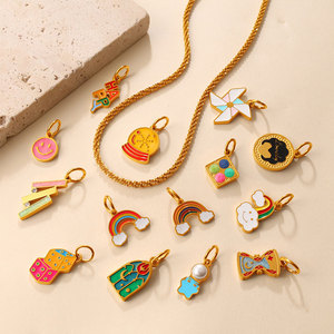 Joyería de Acero Inoxidable 316L Chapada en Oro de 14k <span class=keywords><strong>y</strong></span> 18k de Lujo Personalizada, Dijes de Arcoíris <span class=keywords><strong>para</strong></span> Pulseras <span class=keywords><strong>y</strong></span> Collares - Product Image 2