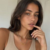 Collier chaîne à maillons épais et fins en acier inoxydable plaqué or 18 carats, sans ternissement, pour femmes - Nouveauté en gros
