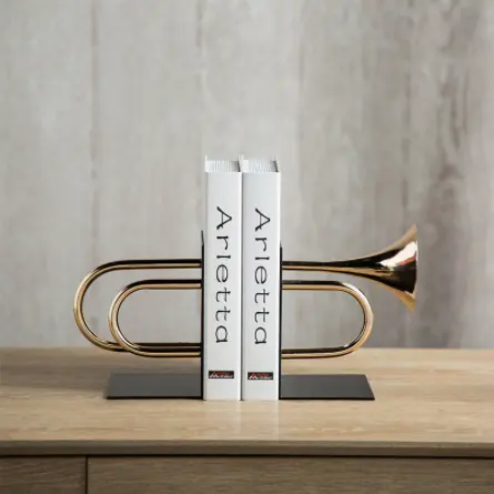 Iron trumpet golden design bookend for home decor