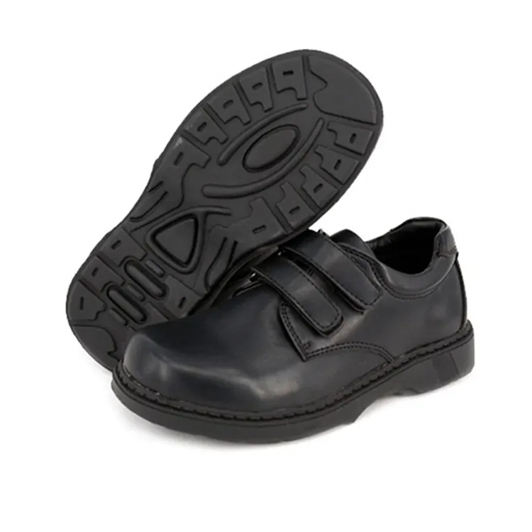 Bulk Wholesale Customized Wide Size School Shoe Extra Durable Children Uniform Black Leather Kids School Shoes Boys