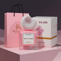 Flacon de parfum de luxe personnalisé en verre avec peinture intérieure rose, flacon vaporisateur de parfum à sertir 50 ml, flacon cubique avec capuchon en résine rose