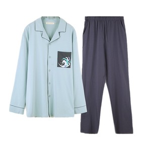PJ-1461 Conjunto de Pijama de Bambú y Algodón para Hombre, Manga Larga, Azul Océano, Ropa de Dormir Tejida para Casa, Hotel, Baño - Product Image 5