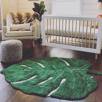 Tapis de sol anti-dérapant en polyester imprimé en forme de feuille nordique, tapis de sol floqué pour la décoration de la maison