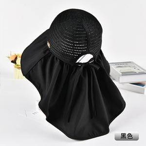 Nouveau noir en plastique femmes seau chapeau grand bord creux mode loisirs de plein air plage soleil chapeau coupe-vent <span class=keywords><strong>Cape</strong></span> fait visage Look - Product Image 6