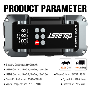 Arrancador de Baterías de Litio de 26000mAh, 1800A de Arranque, 3750A de <span class=keywords><strong>Pico</strong></span>, para Motocicletas y Motores de Gasolina y Diésel de 10L - Product Image 3