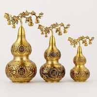 Ornement en laiton antique en forme de gourde chinoise avec motif traditionnel Fu Lu Hulu, artisanat décoratif Feng Shui pour la maison, le bureau ou comme cadeau