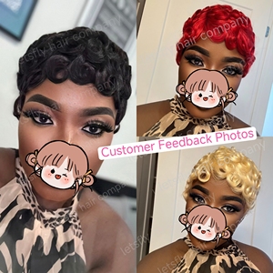 Promoción de $9 por Pieza, Peluca Corta Estilo Pixie Letsfly, Sin Encaje, Barata, al por Mayor, Cabello Humano Rizado, Pelucas de Cabello 100% Natural - Product Image 3