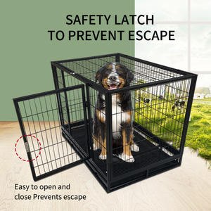 กรงสุนัขสีดำแบบขายส่ง ทนทาน ประตูคู่ แบบกระดุม โครงเหล็กสี่เหลี่ยม แบบพับได้ แข็งแรง ทนทาน - Product Image 2