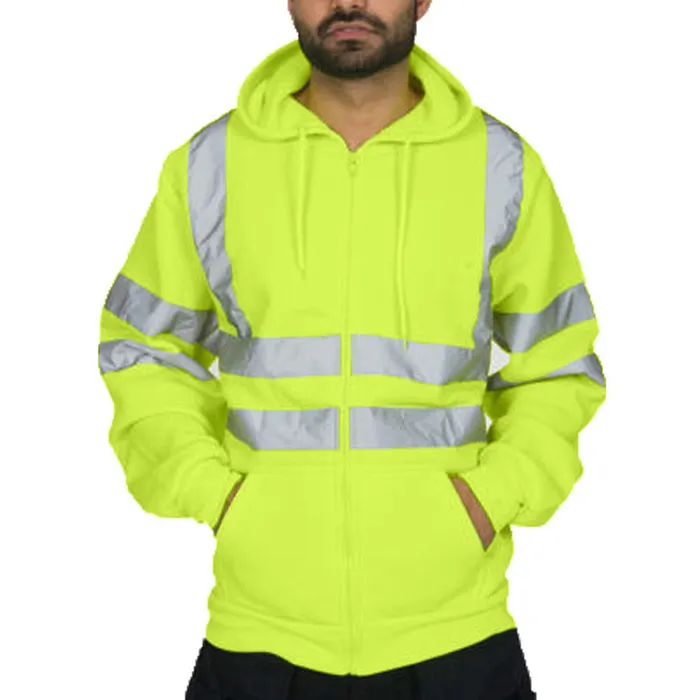 Mens Hi Vis Visibility Safety Work Hooded Sweatshirt Top Pullover Hoodie Jumper