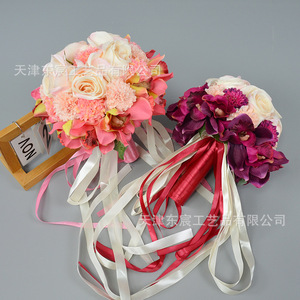 ช่อดอกกล้วยไม้ซิมบิเดียมประดิษฐ์จาก Dongchen Crafts ดอกไม้ผ้าไหมสำหรับงานแต่งงาน ของตกแต่งเจ้าสาว สีแชมเปญ พีช ม่วง และสีชมพู - Product Image 3