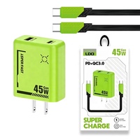 Chargeur super rapide 45W pour téléphone portable, chargeur USB-C de voyage avec câble USB-C, charge rapide 45W, adaptateur secteur USB Type C PD