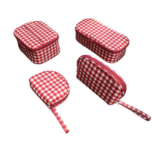 Bolsa de Maquillaje Impermeable de Tela a Cuadros, Organizador de Cosméticos, Estuche de Viaje para Artículos de Tocador con Divisores Extraíbles - Product Image 1