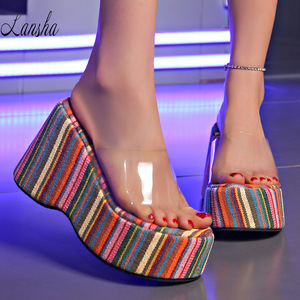 Sandalias de Plataforma <span class=keywords><strong>con</strong></span> <span class=keywords><strong>Tiras</strong></span> de Arcoíris 2025 para Mujer, Sandalias de Tacón Alto <span class=keywords><strong>con</strong></span> <span class=keywords><strong>Tiras</strong></span> Cruzadas <span class=keywords><strong>Transparentes</strong></span> de Cristal - Product Image 2