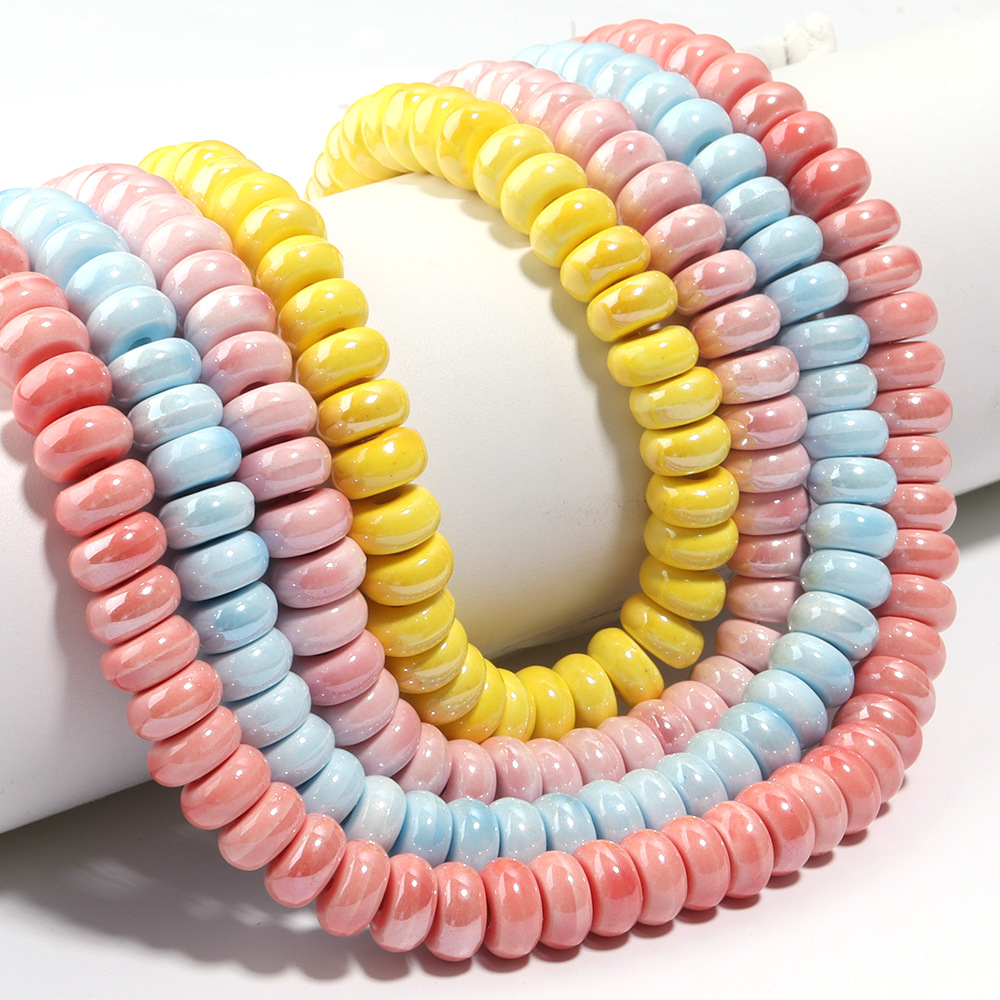 Wholesale 9x5mm Handmade Colorful Ceramic Oblate Beads for DIY Jewelry and Craft Accessories