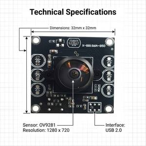 Modulo Telecamera per Riconoscimento Facciale OV9281 Global Shutter 120fps USB2.0 MJPG 170° °   Obiettivo Grandangolare per Visione Artificiale Industriale - Product Image 2