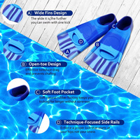 Palmes de natation souples à poche intégrale avec motif bleu dégradé, palmes courtes flexibles pour l'entraînement en piscine et la plongée en apnée décontractée sur la plage