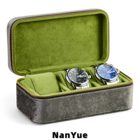 Boîte à montres en velours avec fermeture éclair, 3 emplacements, portable, étui de rangement pour montres, présentoir, boîte cadeau, boîtes à bijoux avec logo personnalisé