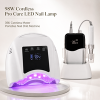 Lampe UV sans fil professionnelle pour ongles et kit de ponceuse à ongles 98W, lampe LED sans fil pour ongles 35000RPM, ponceuse à ongles électrique sans fil