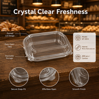 Boîte en PET transparente de qualité alimentaire, grande, à bords carrés, avec couvercle bombé et languette d'ouverture facile, jetable, pour emballage de pâtisseries et fruits