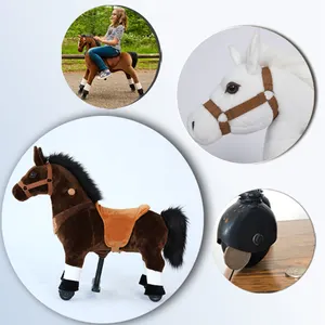 Steel frame ride on horse toy pony for adults and kids, all steel frame mechanical horse support 2 people riding together