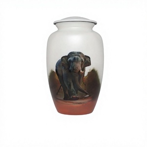 White Funeral <b>Urn</b> With Elephant Cremation <b>Urn</b> for Human Ashes <b>Large</b> Aluminium <b>Urn</b> With Free Velvet Bag - Product Image 1