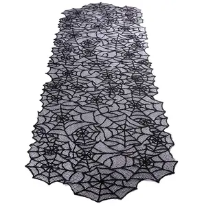 Ourwarm 20X80 Inch Black Lace Polyester Halloween Spiderweb Tafelloper Voor Halloween Tafel Decoratie