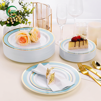 Assiettes jetables Flash durables en PS de 10 pouces avec bord argenté, vaisselle haute transparence pour pique-niques et services de traiteur