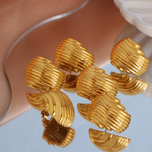 Geometric Cuff Earrings Gold Plated <b>Titanium</b> Steel Irregular Vertical Stripe Design Fashion Statement Jewelry - Product Image 1