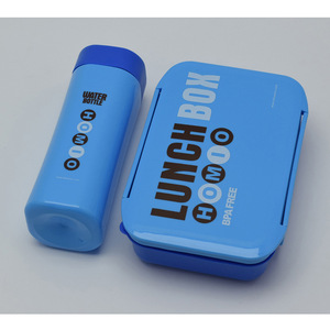 <b>Lunch</b> Box And Water Bottle <b>Set</b> Blue Bpa Free Rectangle Plastic With Lid For Students - Product Image 1