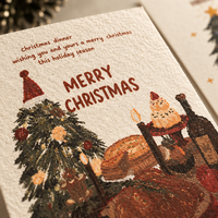 Cartes postales de Noël rustiques vintage personnalisées avec logo peint à la main, cartes de vœux en papier de coton en petite série pour fête de Noël, motif arbre de Noël