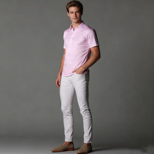 Camiseta Polo para Hombre, Transpirable, Ligera, Informal, Talla Grande, con Estampado por Sublimación, a Rayas, Cuadros, Color Marrón y Rosa - Product Image 3
