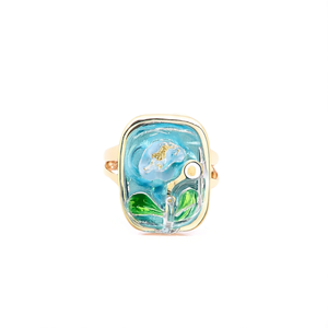 แหวนแฟชั่น สแตนเลสสตีล 316L ชุบทอง PVD ลายดอกไม้เคลือบเงา เครื่องประดับสำหรับผู้หญิง - Product Image 2