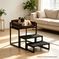Lit surélevé pour chien et chat avec chaise longue pliable pour animaux de compagnie, échelle d'accès, structure en fer durable, design carré solide, taille XL
