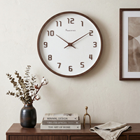 Jam Dinding Quartz Silent Art Deco Berbahan Plastik dengan Bingkai Motif Kayu, Angka 3D, untuk Ruang Tamu, Kamar Tidur, Pernikahan
