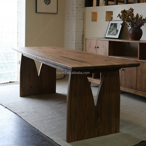 Table à manger rectangulaire en bois massif Muye 2026, finition bois naturel, style Wabi-Sabi japonais - Product Image 2