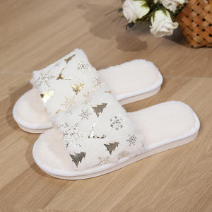 Chaussons de Noël blancs et argentés en peluche à bout ouvert, en coton, plats, thermiques, antidérapants, chauds, pour l'intérieur et les fêtes - Product Image 6
