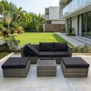 Ensemble de meubles d'extérieur en rotin brun 6 pièces, style moderne et classique, avec coussins imperméables, pour patio et cour – Prix usine - Product Image 1