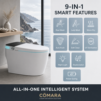 WC intelligent avec bidet intégré, siège chauffant, drainage en S, télécommande incluse pour salle de bain