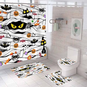Cortina de Ducha de Poliéster con Diseño de Fantasma, Calabaza y Esqueleto para Halloween, Cortina de Baño con Impresión Digital, Impermeable, Personalizada, al por Mayor - Product Image 1