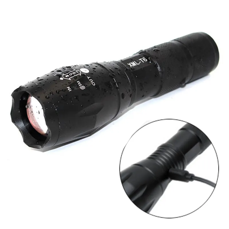 XML T6 LED High Power Waterproof Lanterna Torch 18650 Battery USB Rechargeable Flashlight with Car Charger
