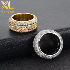 European American Hip-hop Copper Zircon Natural Claw Setting <b>Ring</b> Rotatable Cuban Design Trendy Personalized Women's 18K Gold - Product Image 5