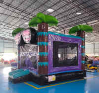 Vente directe : Combo toboggan gonflable géant commercial d'extérieur en PVC, thème palmiers tropicaux, équipement de jeu souple, capacité 250 kg