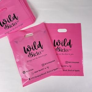 Sacs shopping en plastique rose imprimés sur mesure, sacs découpés, sacs d'emballage pour vêtements, cosmétiques, bijoux, avec poignée et logo personnalisé - Product Image 1