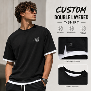 เสื้อยืดคัสตอมสองชั้นทรงโอเวอร์ไซส์ ไหล่ตก สไตล์สตรีทแวร์ ผ้าคอตตอนหนา เสื้อยืดเปล่า รับผลิตแบบ OEM ODM - Product Image 1